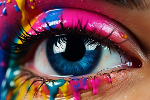 An eye with colorful paint splash close ups - Starpik