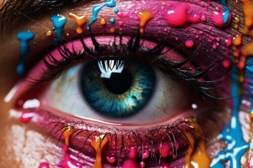 An eye with colorful paint splash close ups - Starpik