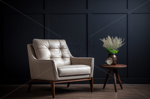 An ivory armchair with a thin wall in the background - Starpik Stock