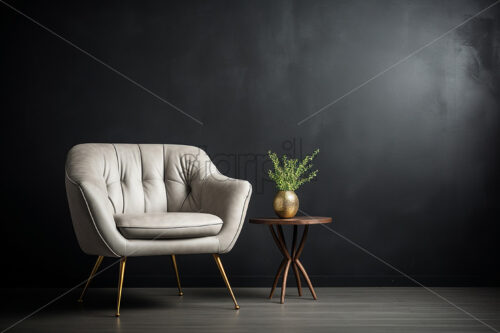An ivory armchair with a thin wall in the background - Starpik Stock