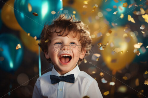 Cute little boy with balloons, birthday party having funs - Starpik