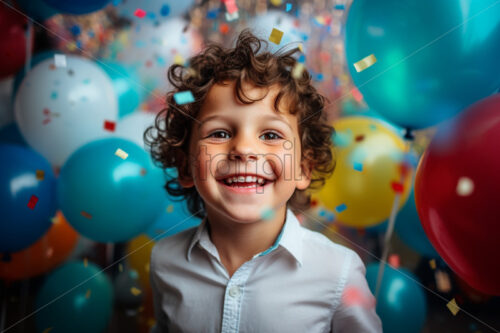 Cute little boy with balloons, birthday party having funs - Starpik