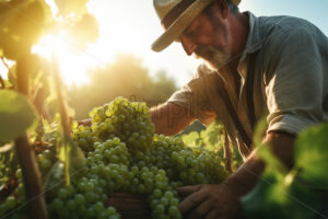 Farmer collecting grapes harvesting season generated by AI - Starpik