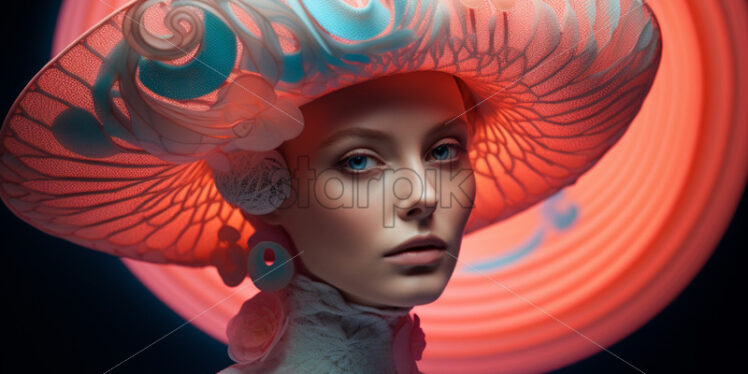 Futuristic Woman with a colorful hat and make up fashion styles - Starpik