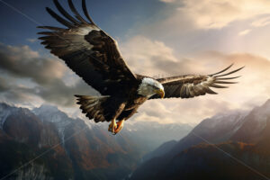 Generative AI a bald eagle flying over a prairie - Starpik Stock