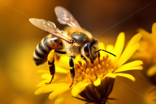 Generative AI a bee sitting on a flowe - Starpik Stock