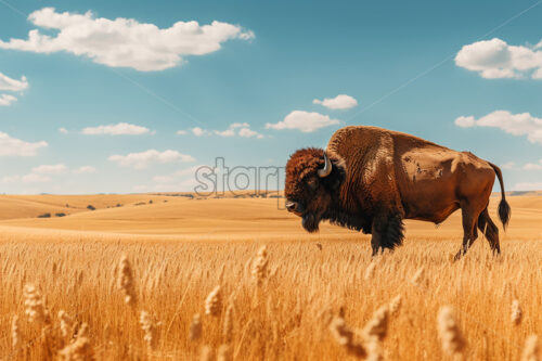 Generative AI a buffalo grazing on a prairie - Starpik Stock