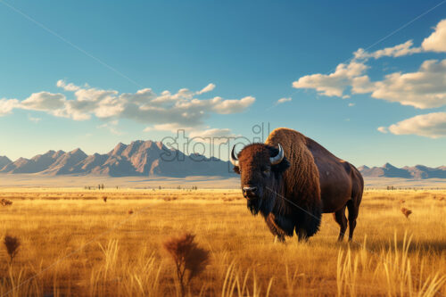 Generative AI a buffalo grazing on a prairie - Starpik Stock