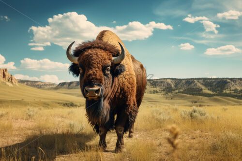 Generative AI a buffalo grazing on a prairie - Starpik Stock