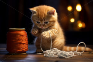 Generative AI a cat playing with a ball of yarn - Starpik Stock