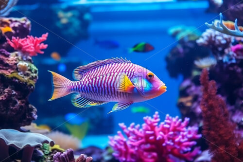 Generative AI a colorful fish swimming through a coral reef - Starpik Stock