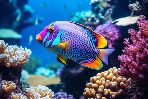 Generative AI a colorful fish swimming through a coral reef - Starpik Stock