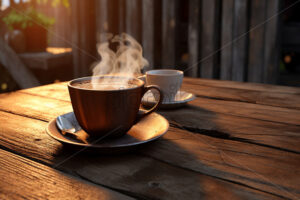 Generative AI a cup of natural coffee on a wooden table - Starpik Stock