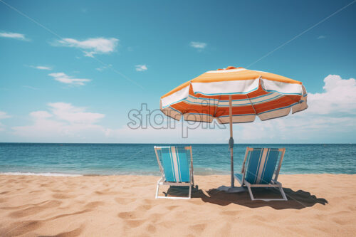 Generative AI a deckchair and an umbrella on a sea beach - Starpik Stock