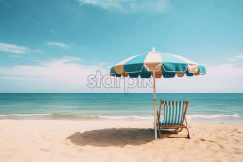 Generative AI a deckchair and an umbrella on a sea beach - Starpik Stock