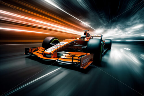 Generative AI a formula 1 car going at high speed, photo created with long exposure time - Starpik Stock