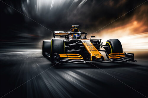 Generative AI a formula 1 car going at high speed, photo created with long exposure time - Starpik Stock