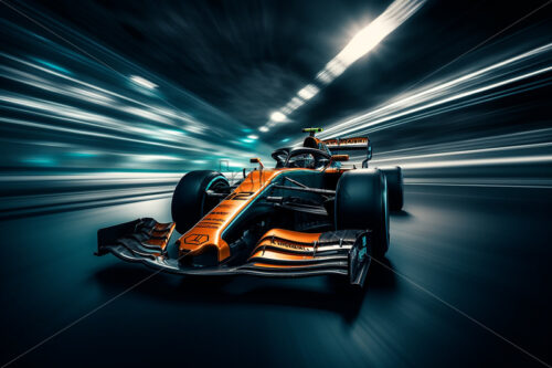 Generative AI a formula 1 car going at high speed, photo created with long exposure time - Starpik Stock