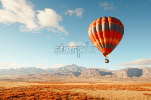 Generative AI a hot air balloon flying over a prairie - Starpik Stock