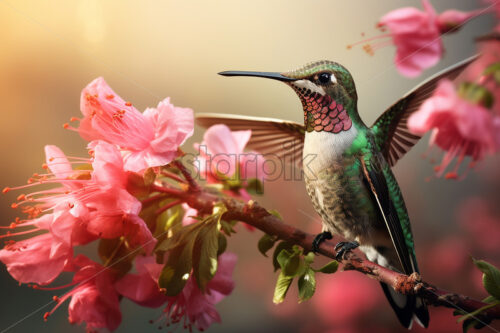 Generative AI a hummingbird flying from flower to flower - Starpik Stock