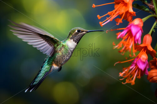 Generative AI a hummingbird flying from flower to flower - Starpik Stock