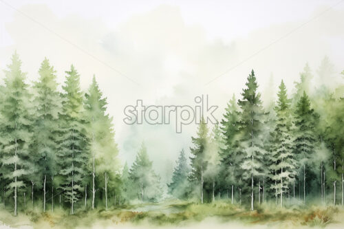 Generative AI a landscape of a forest created in watercolor - Starpik Stock