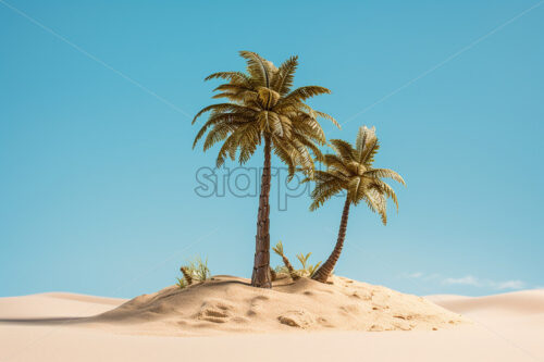 Generative AI a palm tree on the edge of a sea, and a lot of sand - Starpik Stock