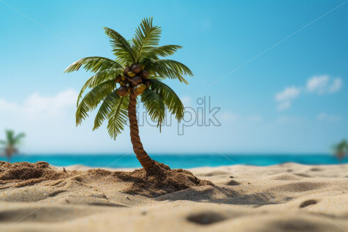 Generative AI a palm tree on the edge of a sea, and a lot of sand - Starpik Stock