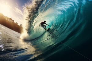 Generative AI a person who surfs against the waves - Starpik Stock