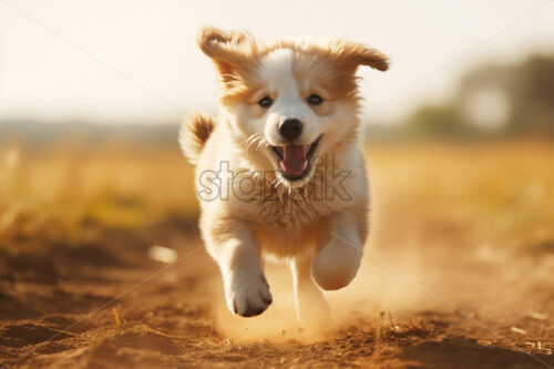Generative AI a puppy running in a field - Starpik Stock