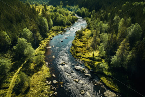 Generative AI a river that crosses a forest - Starpik Stock