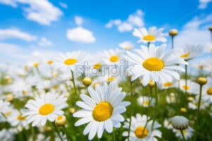 Generative AI a row of daisies and some daisies flowers close up - Starpik Stock