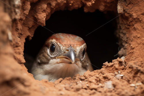 Generative AI a sparrow poking its head out of its burrow - Starpik Stock
