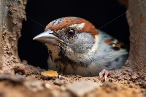 Generative AI a sparrow poking its head out of its burrow - Starpik Stock