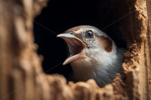 Generative AI a sparrow poking its head out of its burrow - Starpik Stock