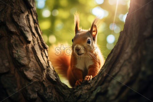 Generative AI a squirrel climbing a tree - Starpik Stock