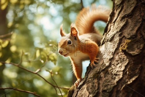 Generative AI a squirrel climbing a tree - Starpik Stock