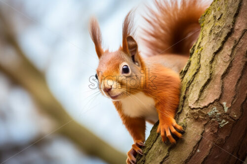 Generative AI a squirrel climbing a tree - Starpik Stock