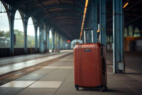 Generative AI a suitcase is on a train platform - Starpik Stock