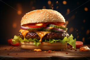 Generative AI a tasty cheeseburger that is on a table - Starpik Stock
