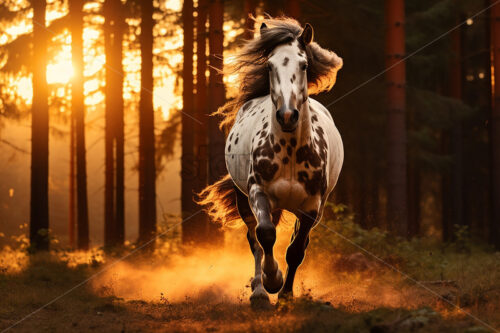 Generative AI a wild horse running on a meadow in the forest - Starpik Stock