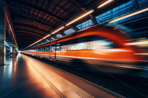 Generative AI an electric train going at high speed, photo created with long exposure time - Starpik Stock