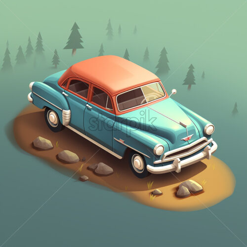 Generative AI an old car created in 3d isometric style - Starpik Stock