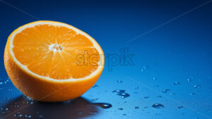 Generative AI an orange fruit on a blue surface - Starpik Stock