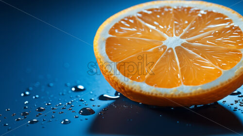Generative AI an orange fruit on a blue surface - Starpik Stock