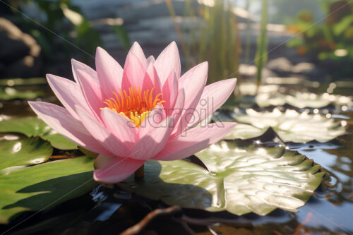 Generative AI beautiful water lily flowers that are on a lake - Starpik Stock