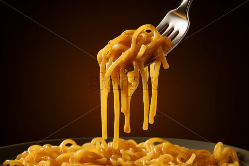 Generative AI delicious spaghetti on a fork - Starpik Stock
