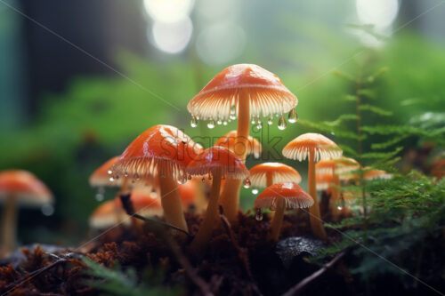 Generative AI forest mushrooms that grow near a tree - Starpik Stock