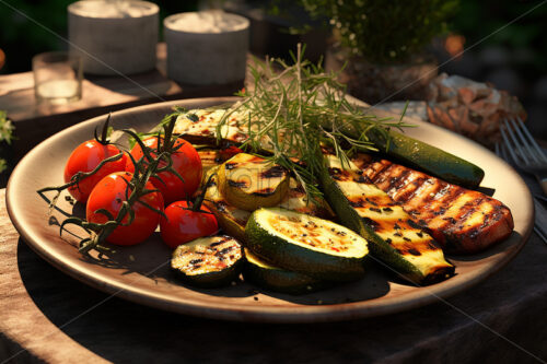 Generative AI fresh vegetables cooked on the grill - Starpik Stock
