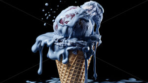 Generative AI ice cream on melting cone, on a black background - Starpik Stock